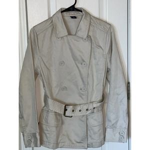 Gap Women’ Double Breasted Button Closure Beige Belted Jacket Small Petite